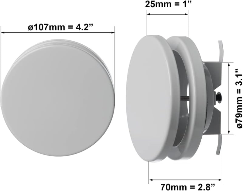 EUROPLAST Szellőzőrács 80mm Fehér Acél Mennyezeti Befúvó Szelep Kerek Tányérszelep Csőcsatlakozással