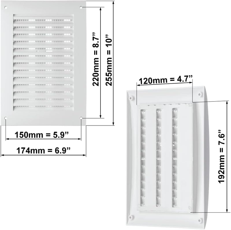 EUROPLAST Szellőzőrács Csúsztatóval 250x170mm Rovarháló Fehér ABS
