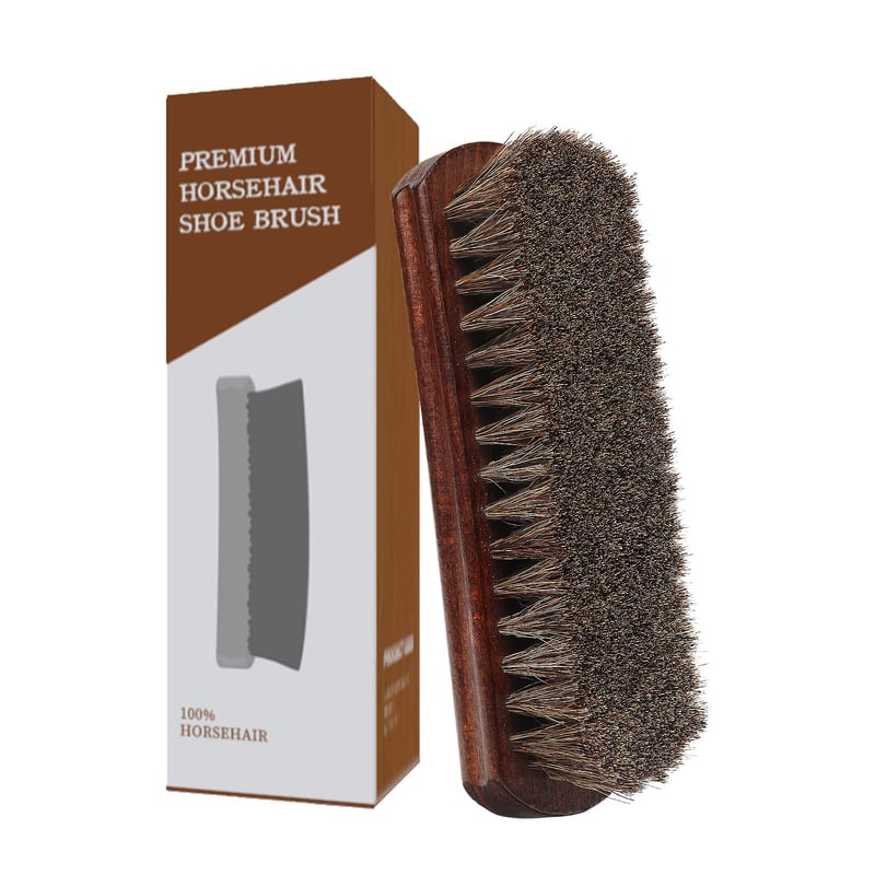 Perie de pantofi Euvia 100% din păr de cal, perie profesională premium pentru îngrijirea pielii, cu mâner din lemn curbat, pentru pantofi, cizme și geci din piele, cu păr moale pentru lustruirea pielii