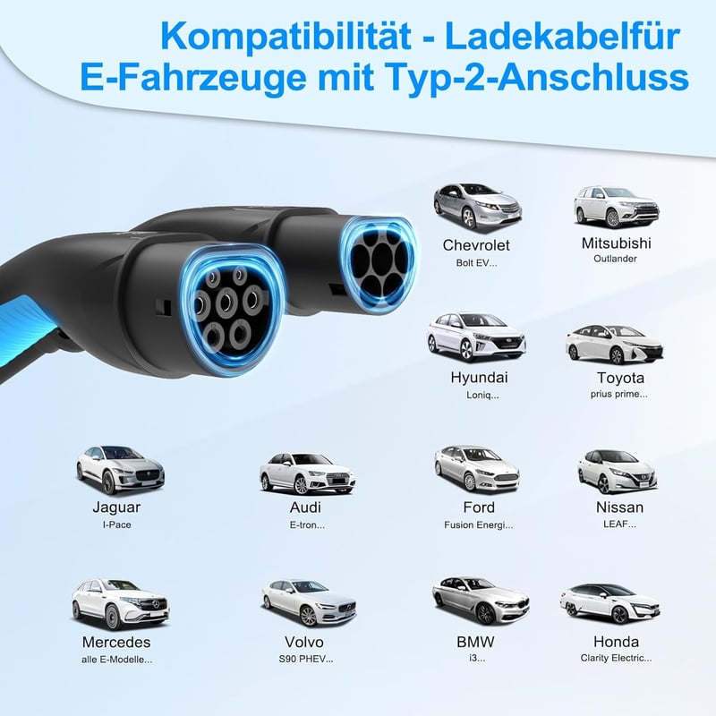 EVDANCE Type 2 Elektromos Autó Töltőkábel, 6m, 11kW, 16A, 3 Fázisú, Hordtáskával, IP65 Vízálló, -30°C-50°C, Gyorstöltés, Wallbox Kompatibili