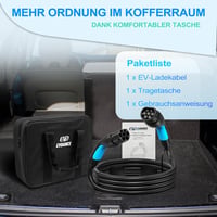 EVDANCE Type 2 Elektromos Autó Töltőkábel, 6m, 11kW, 16A, 3 Fázisú, Hordtáskával, IP65 Vízálló, -30°C-50°C, Gyorstöltés, Wallbox Kompatibili 7