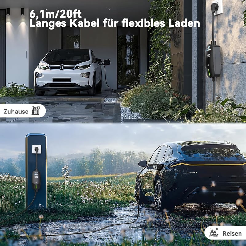 EVDANCE Type 2 Schuko 3.68 kW hordozható töltőkábel 6.1m OLED kijelzővel