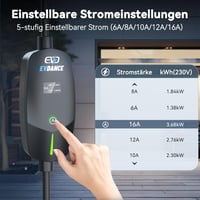 EVDANCE Type 2 Schuko 3.68 kW hordozható töltőkábel 6.1m OLED kijelzővel 2