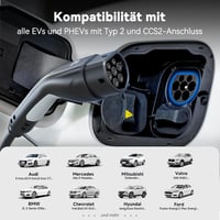 EVDANCE Type 2 Schuko 3.68 kW hordozható töltőkábel 6.1m OLED kijelzővel 4