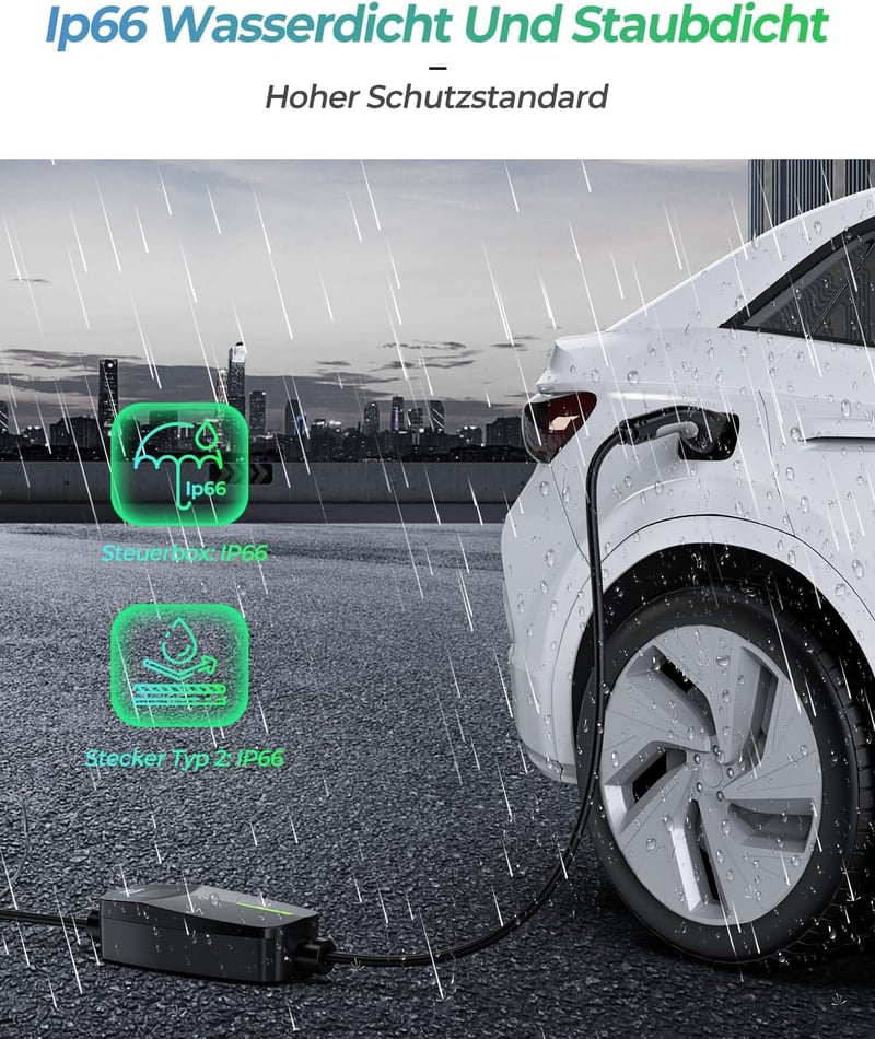 EVDANCE Type 2 Schuko elektromos autó töltőkábel 3.68kW 6.1m 16A