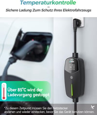 EVDANCE Type 2 Schuko elektromos autó töltőkábel 3.68kW 6.1m 16A 3