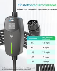 EVDANCE Type 2 Schuko elektromos autó töltőkábel 3.68kW 6.1m 16A 2