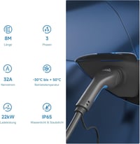 EVDANCE Type 2 Töltőkábel 22kW 32A 8m 3-fázis EV autóhoz táskával 2