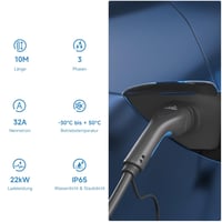 EVDANCE Type 2 Töltőkábel Elektromos Autóhoz 22 kW 32A 10m Háromfázisú EV PHEV Gyorstöltő Kábel Táskával IP65 Vízálló 2