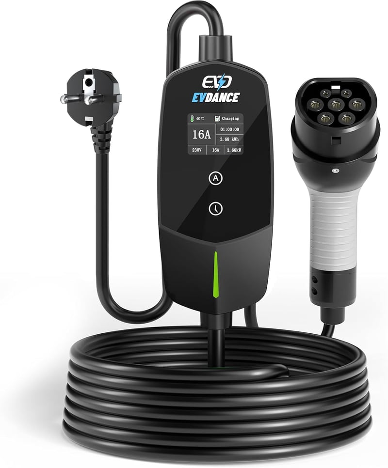 EVDANCE Type 2 Töltőkábel Schuko 3.68kW 6.1m 16A Ezüst