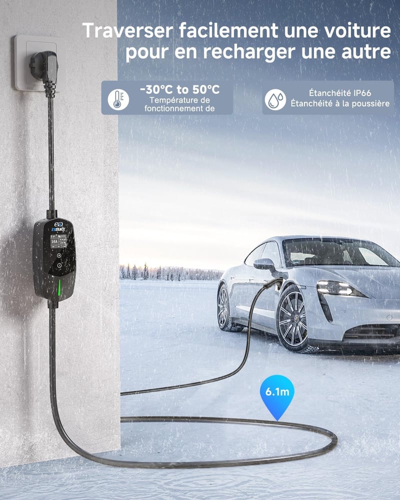 EVDANCE Type 2 Töltőkábel Schuko 3.68kW 6.1m 16A Ezüst