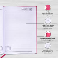 Evelay 2027 diár A4 – Denný kalendár, plánovač a organizér s pevnou väzbou, 70 g/m² papier, so záložkou, na prácu, do školy a na osobné plánovanie 4