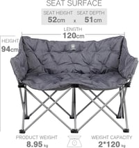 EVER ADVANCED Kétszemélyes Kemping Szék 300kg Teherbírás Párnázott Magas Támlával 3