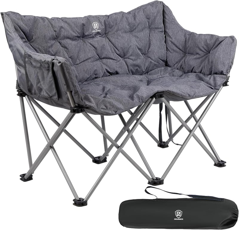 EVER ADVANCED Kétszemélyes Kemping Szék 300kg Teherbírás Párnázott Magas Támlával