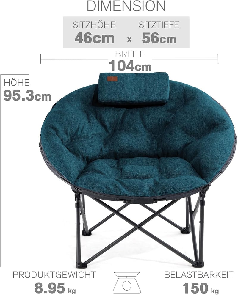 EVER ADVANCED Luxury Moonchair XXL Camping Chair 150 kg Zöld