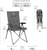 Ever Advanced Luxus Kempingszék 2 db Felnőtteknek, 150 kg Teherbírás, Magas Támlás Összecsukható Kerti Szék Párnázott 4 Pozíciós 3
