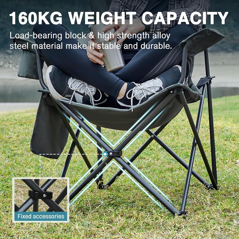 EVER ADVANCED Luxus Összecsukható Kemping Szék 160 kg Teherbírás Magas Támlával