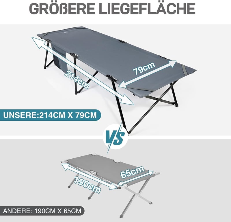 EVER ADVANCED összecsukható kemping ágy 200 kg terhelhetőséggel, 214x79 cm - Grey