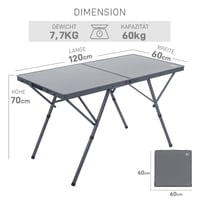 Skladací kempingový stôl EVER ADVANCED 120x60 cm XL pre 4-6 osôb, piknikový stôl s nosnosťou 60 kg do záhrady, na balkón a do exteriéru 3