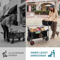 EVER ADVANCED Összecsukható Kézikocsi Fékkel, Bevásárlókosárral, Italtartóval és Oldaltáskával, Strandkocsi és Kempingkocsi, 120 kg Teherbírás 3
