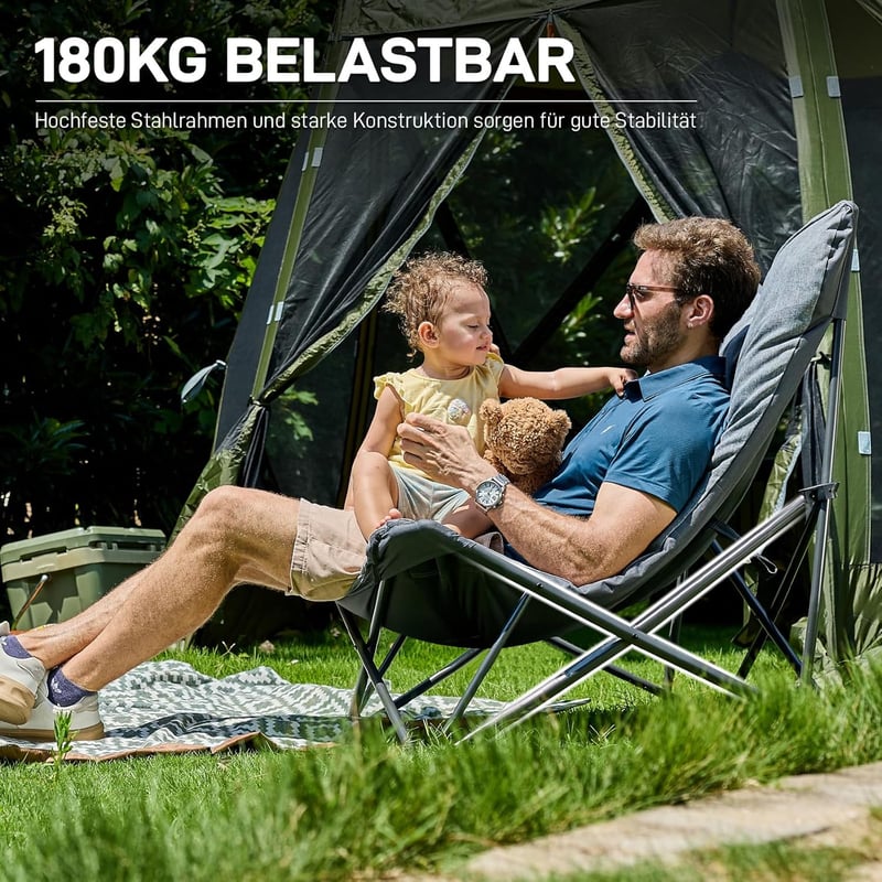 EVER ADVANCED XXL Kemping szék 180 kg teherbírás vastag párnázott magas támlával