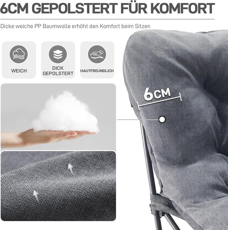EVER ADVANCED XXL Kemping szék 180 kg teherbírás vastag párnázott magas támlával