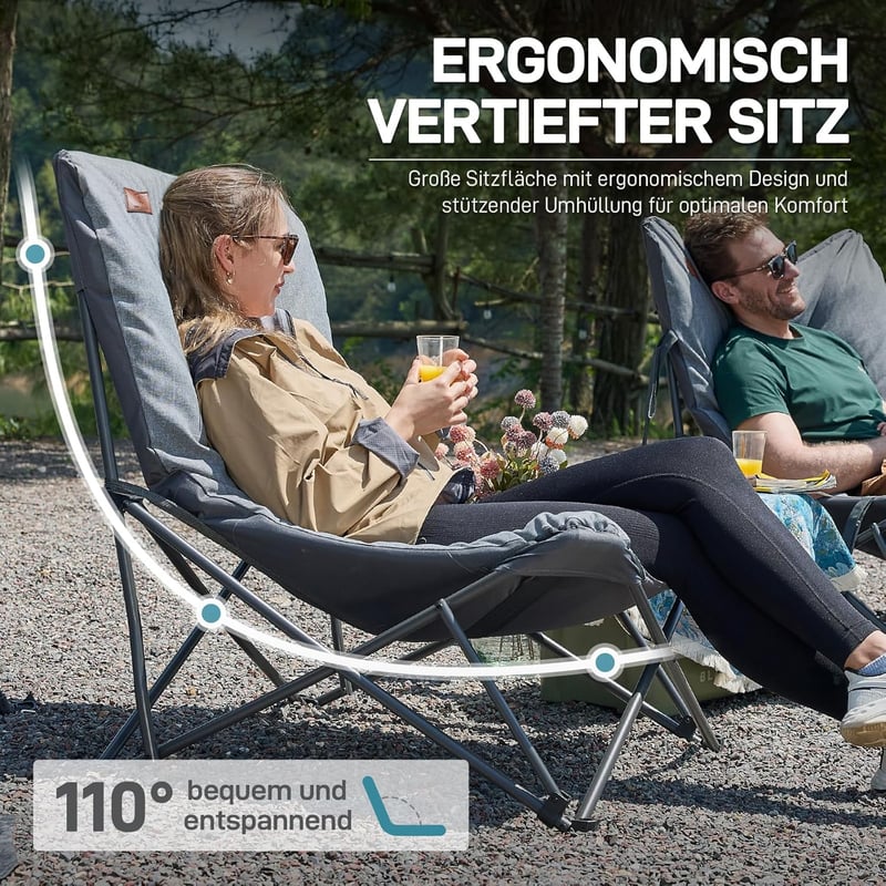 EVER ADVANCED XXL Kemping szék 180 kg teherbírás vastag párnázott magas támlával