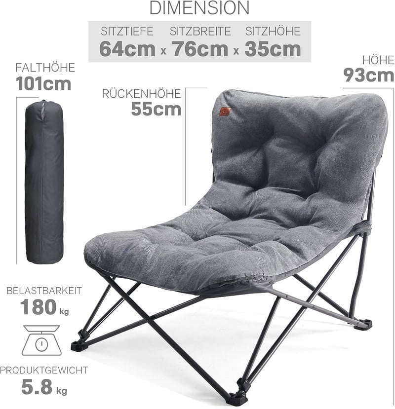 EVER ADVANCED XXL Kemping szék 180 kg teherbírás vastag párnázott magas támlával