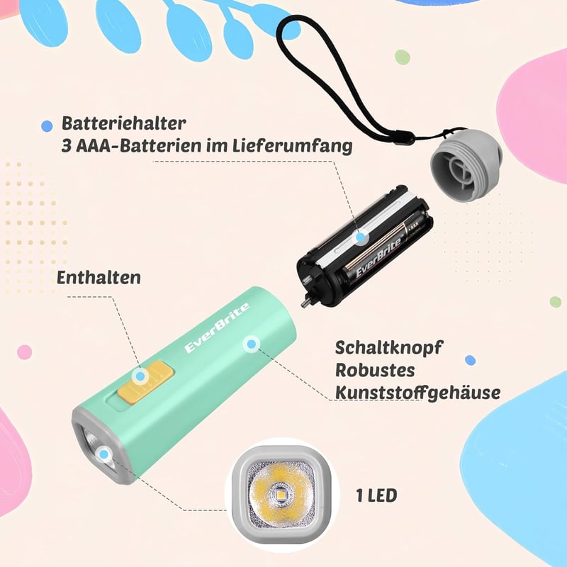 EverBrite LED zseblámpa 1W zöld műanyag 3 AAA elemmel