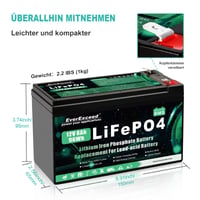 EverExceed 12V 8Ah LiFePO4 lítium akkumulátor 3000+ mélykisülési ciklus, napelemes és szélenergiai rendszerekhez, halkeresőhöz, 10A BMS, 2 db 3