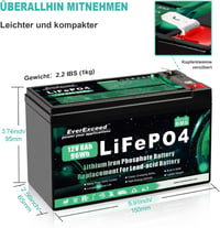 EverExceed 12V 8Ah LiFePO4 Lítium Akkumulátor Napelem Szélenergia Halradarhoz 3
