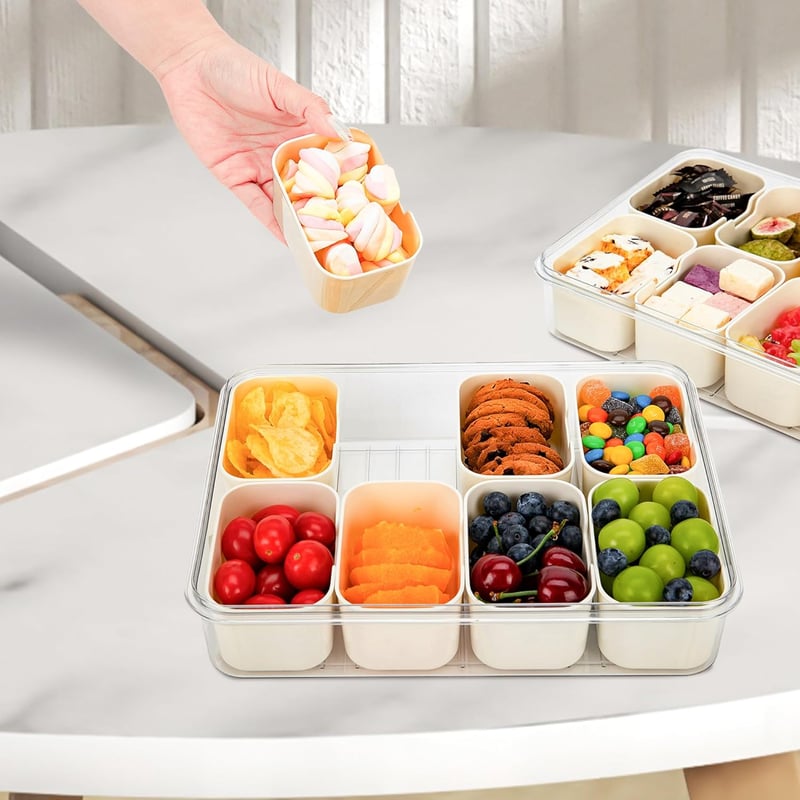 Everkeen Többrekeszes Uzsonna Tároló Doboz Fedéllel - Újrahasználható Műanyag Snack Szervező Édesség Zöldség Keksz Dió Tároláshoz
