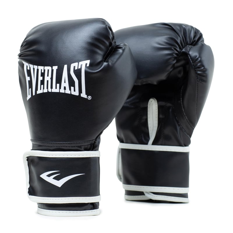 Boxerské rukavice Everlast Core 2, veľkosť L/XL, čierne – Boxerské rukavice zo syntetickej kože na vrece, lapy a fitnes, dvojvrstvové penové polstrovanie, ergonomické