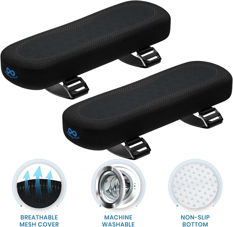 Everlasting Comfort Karfatámasz Párna - Memory Foam Karfapárna Irodai Székhez, Gaming Székhez - Fekete Ovális Karpárna 2 db