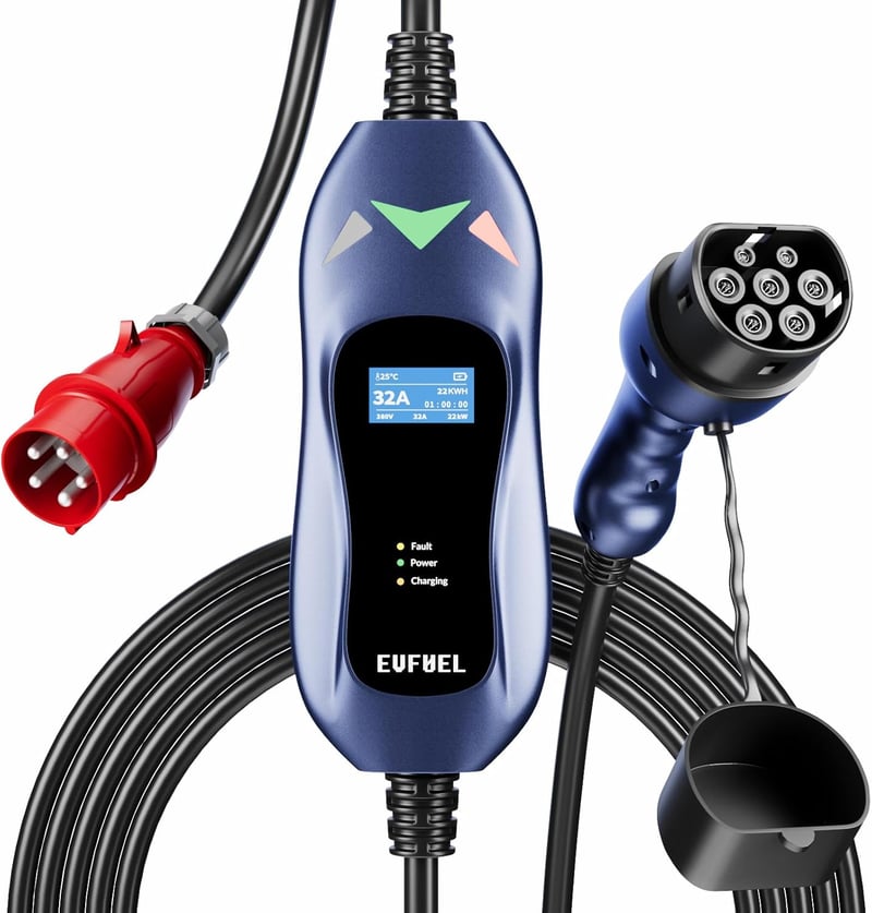 EVFUEL 22KW 32A CEE 3 fázis elektromos autó töltőállomás Type 2 5m