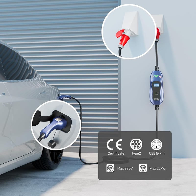 EVFUEL 22KW 32A CEE 3 fázis elektromos autó töltőállomás Type 2 5m