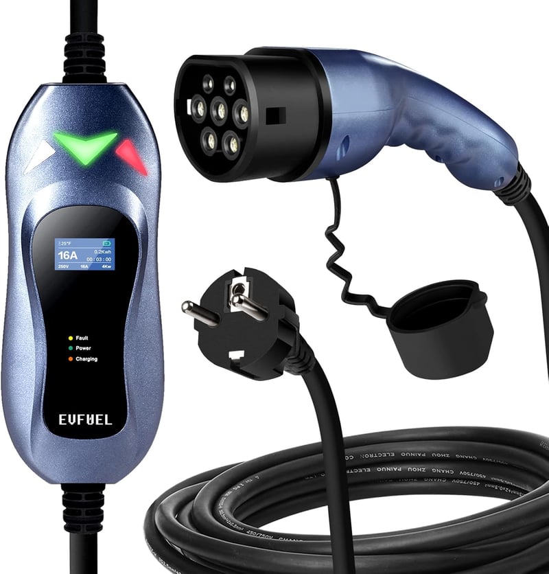 EVFUEL Type 2 hordozható EV töltőkábel 16A, 3.6 kW, 5 méter, Schuko EU