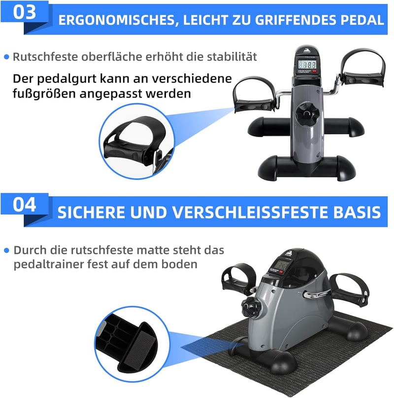 EVOLAND Mini Fitness Bike Pedál Tréner LCD Kijelzővel Kar és Lábedzéshez - grey black