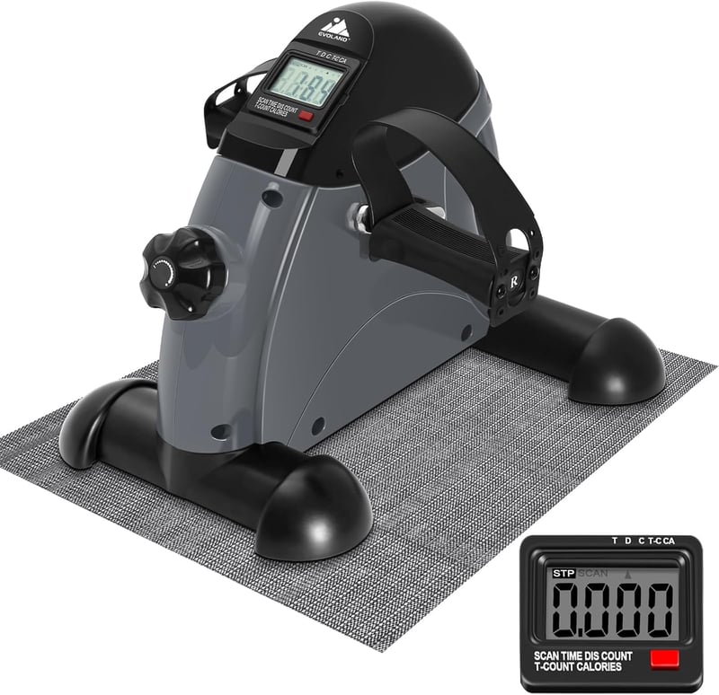 EVOLAND Mini Fitness Bike Pedál Tréner LCD Kijelzővel Kar és Lábedzéshez - grey black