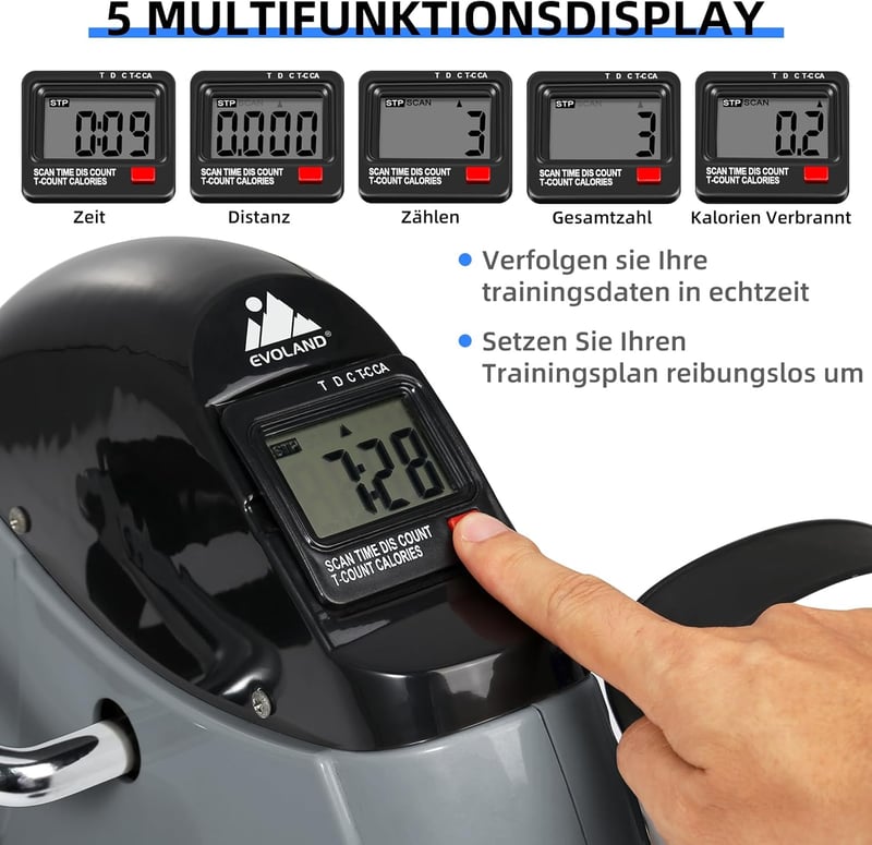 EVOLAND Mini Fitness Bike Pedál Tréner LCD Kijelzővel Kar és Lábedzéshez - grey black