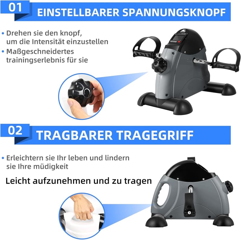 EVOLAND Mini Fitness Bike Pedál Tréner LCD Kijelzővel Kar és Lábedzéshez - grey black