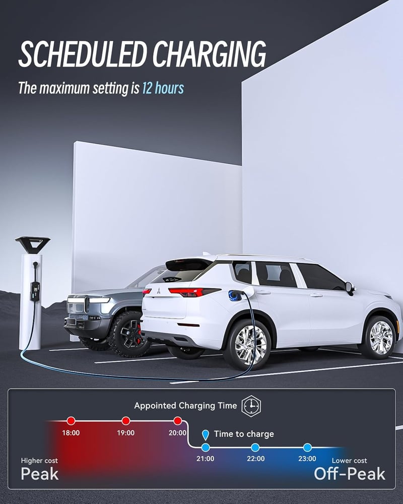 EVPEIWE Type 1 Elektromos Autó Töltőkábel Schuko Csatlakozóval - 3,68 kW, 5m, Állítható Áramerősség, Hordozható, IP65 Vízálló, SAE J1772