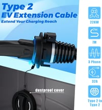 EVPEIWE Type 2 EV töltőkábel hosszabbító 22kW 32A 3 fázis 7m biztonsági zárral 3
