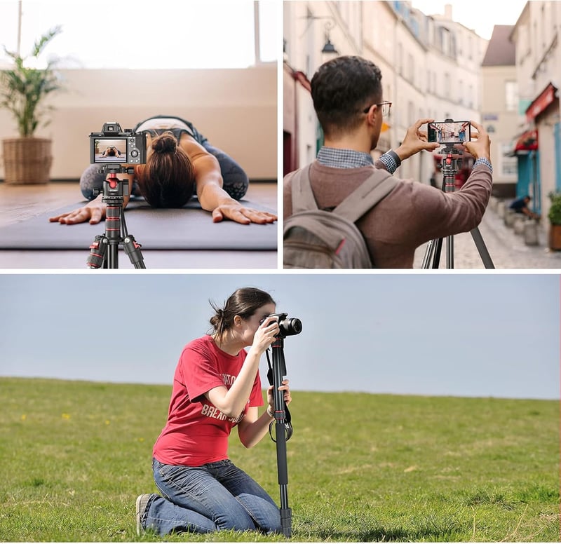 EVUMO 203 cm Kamera Állvány 36 mm Gömbfejjel - 8 kg Teherbírású DSLR Tripod Monopod Funkcióval, Videókamerákhoz és Fényképezőgépekhez, 2 Gyo