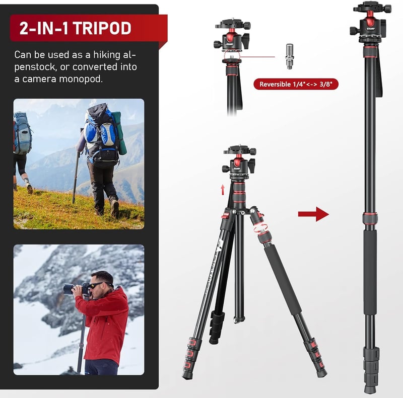 EVUMO 203 cm Kamera Állvány 36 mm Gömbfejjel - 8 kg Teherbírású DSLR Tripod Monopod Funkcióval, Videókamerákhoz és Fényképezőgépekhez, 2 Gyo