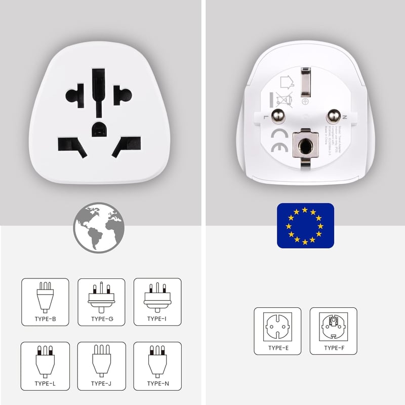 Ewent Utazó Adapter Világról Európára Univerzális US UK AU CH Schuko Aljzat - 48 x 50 x 60 mm - 52 gr, World on Schuko socket