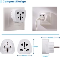 Ewent Utazó Adapter Világról Európára Univerzális US UK AU CH Schuko Aljzat - 48 x 50 x 60 mm - 52 gr, World on Schuko socket 3