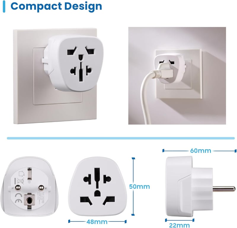 Ewent Utazó Adapter Világról Európára Univerzális US UK AU CH Schuko Aljzat - 48 x 50 x 60 mm - 52 gr, World on Schuko socket