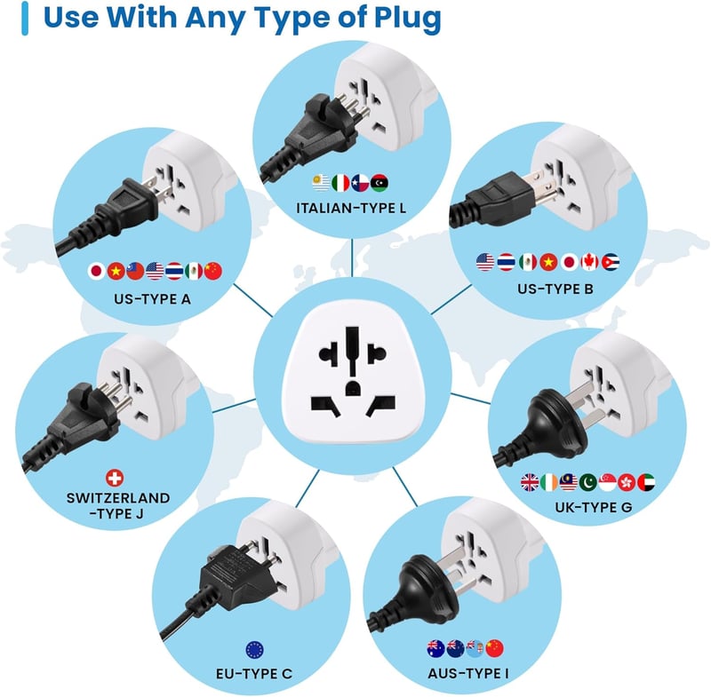 Ewent Utazó Adapter Világról Európára Univerzális US UK AU CH Schuko Aljzat - 48 x 50 x 60 mm - 52 gr, World on Schuko socket