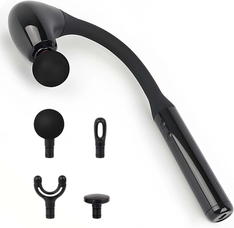 EWENYS Masszázspisztoly J-alakú Nyéllel - 5 Fokozatú Izommasszírozó Fej/Hát/Nyak/Váll/Derék Feszültségoldásra - Csendes Működés, USB-C Tölté